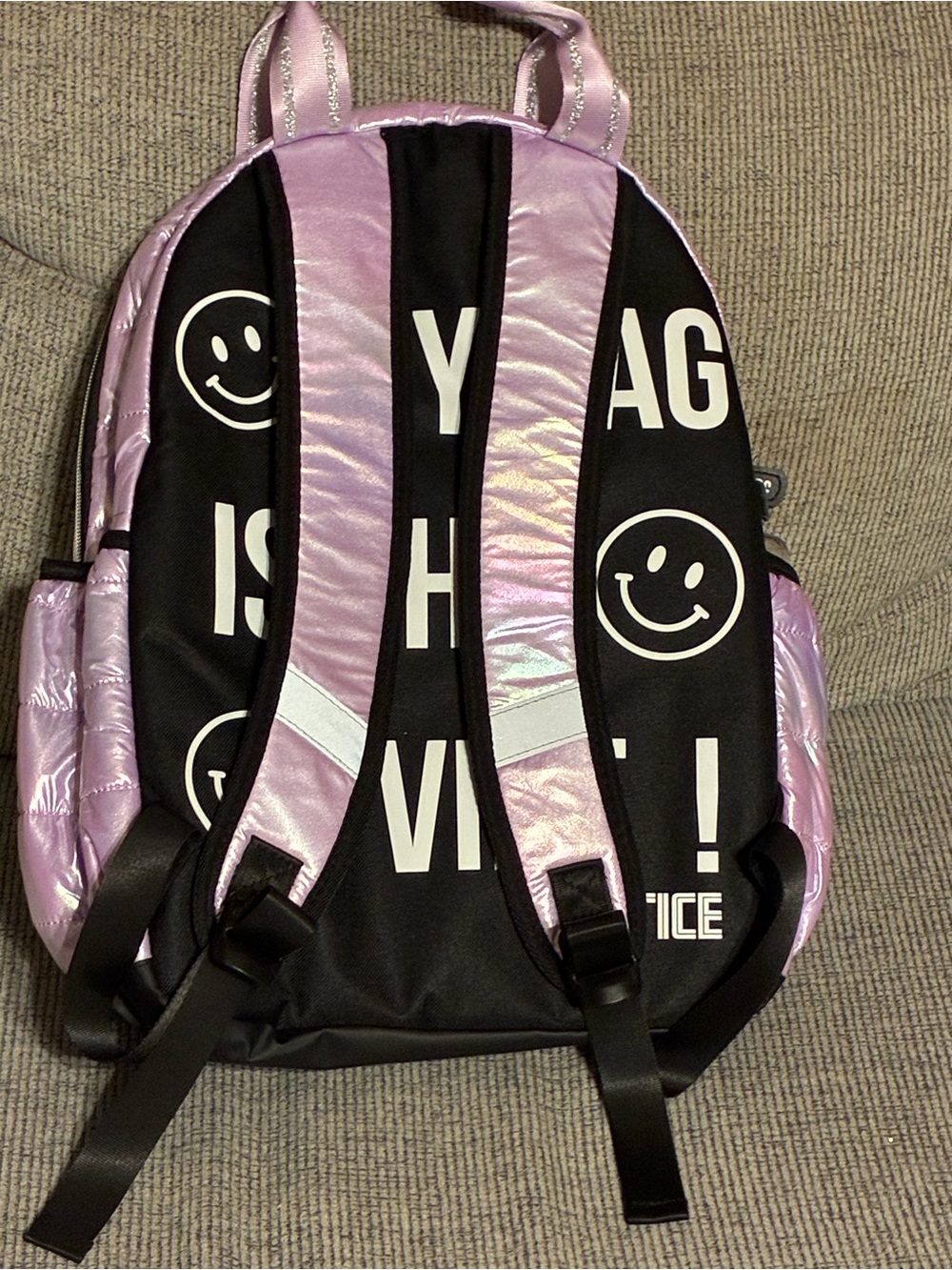 Justice Quilted Shimmer Iridescent Lavender Backpack Set W/ Lunch Bag&Bottle NWT - Picture 3 of 16